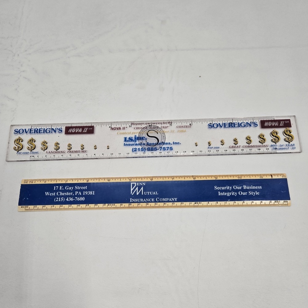 Promotional Insurance Company Rulers Lot Of 2 Vintage